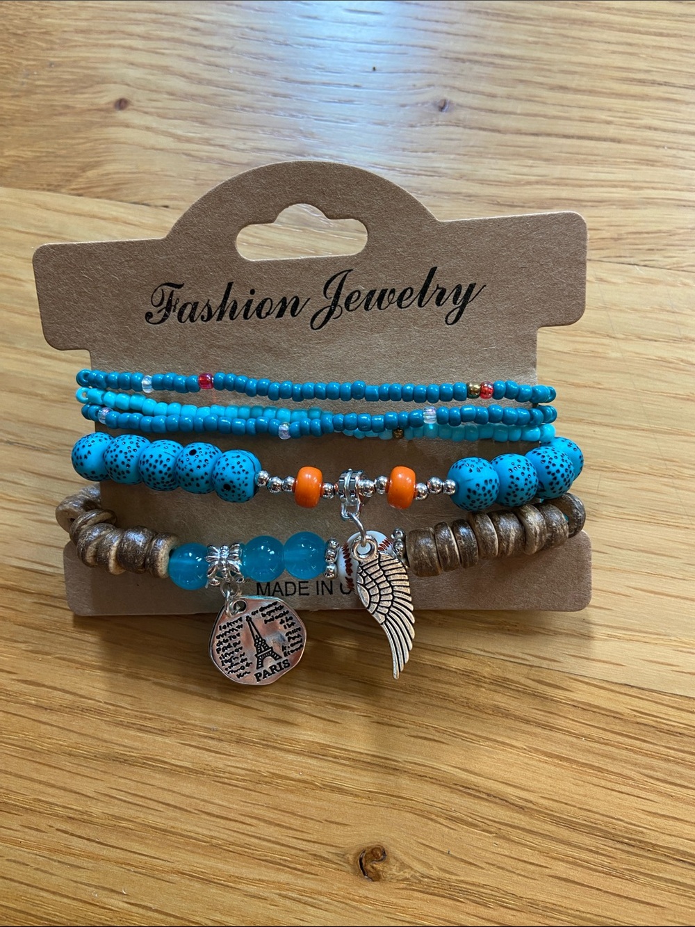 Fashion Jewelry Turquoise & Orange Beaded Bracelet Set